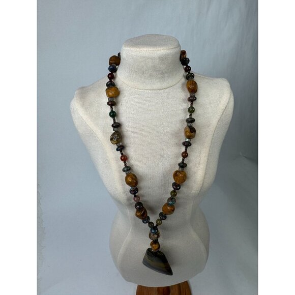 Handcrafted Beaded Necklace With Tigers Iron Pendant & Healing Stones 13" Long - Picture 16 of 16